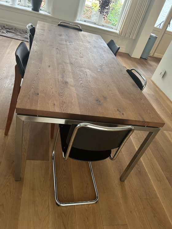 Image 1 of Dining Table Old Oak With Stainless Steel Frame