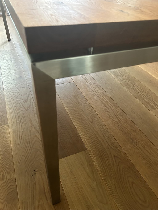 Dining Table Old Oak With Stainless Steel Frame