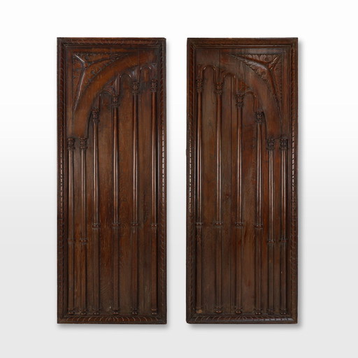 Pair of large carved Portuguese oak wall panels, ca. 1850