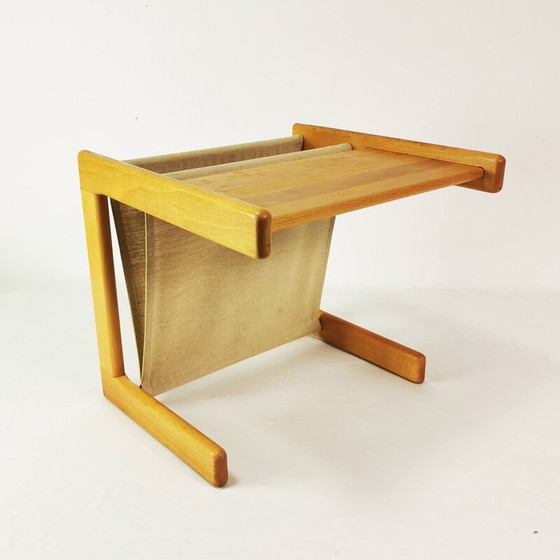 Image 1 of Vintage table with newspaper rack in beech wood and natural linen, Denmark 1970