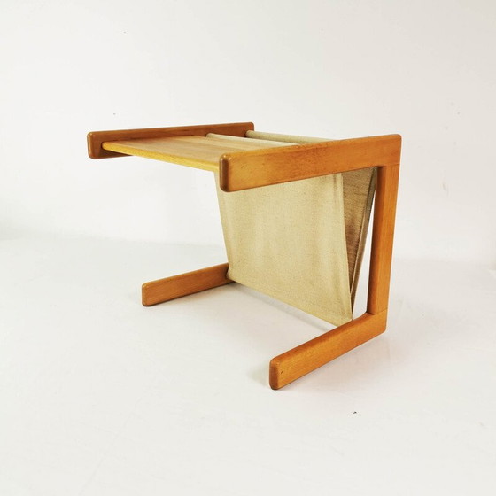 Image 1 of Vintage table with newspaper rack in beech wood and natural linen, Denmark 1970