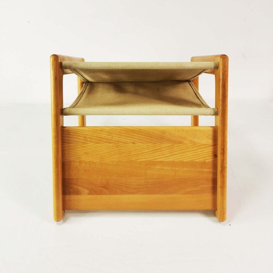 Image 1 of Vintage table with newspaper rack in beech wood and natural linen, Denmark 1970