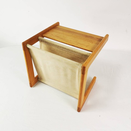 Image 1 of Vintage table with newspaper rack in beech wood and natural linen, Denmark 1970