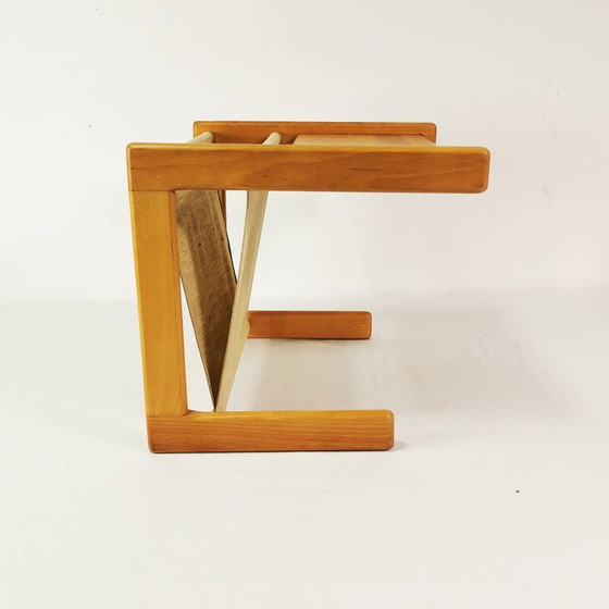 Image 1 of Vintage table with newspaper rack in beech wood and natural linen, Denmark 1970