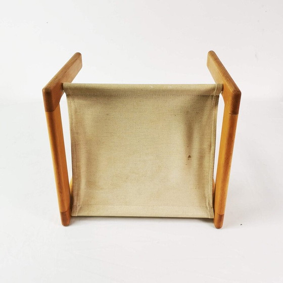 Image 1 of Vintage table with newspaper rack in beech wood and natural linen, Denmark 1970