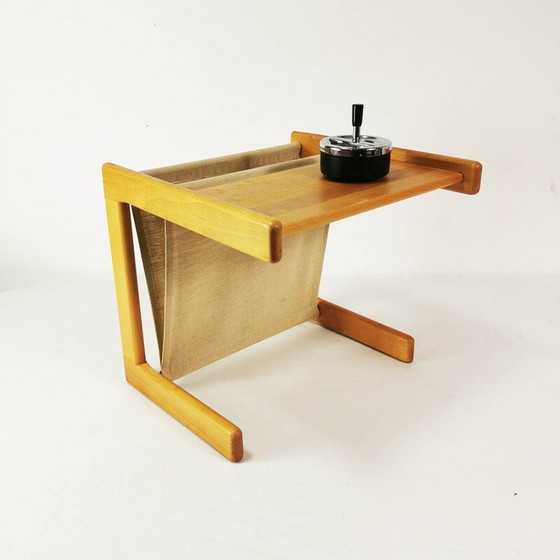 Image 1 of Vintage table with newspaper rack in beech wood and natural linen, Denmark 1970