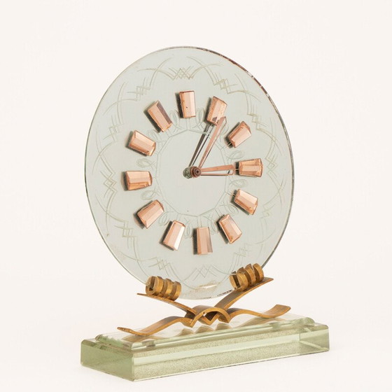 Image 1 of Vintage Art Deco glass clock, Italy