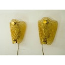 Pair of vintage thick smoked glass sconces with relief by Vitrika, Denmark 1970