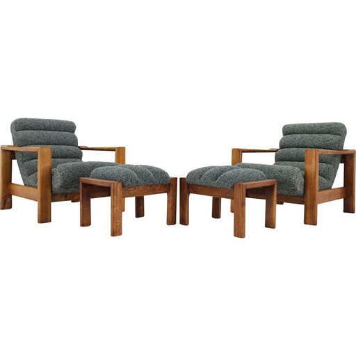 Vintage living room set in oakwood with upholstered, Finland 1960s