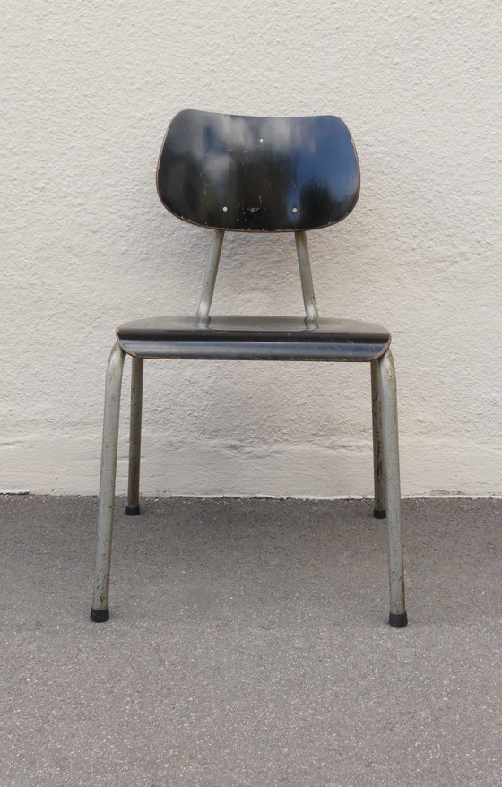 Image 1 of 4 x chair industrial design 50s tubular steel plywood