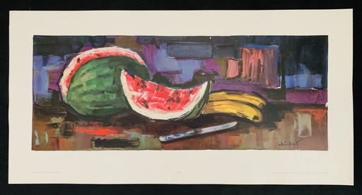 Didot: "Still Life With Melon." ©1965 Franz Hanfstaengl, Munich. Signed In the Plate.