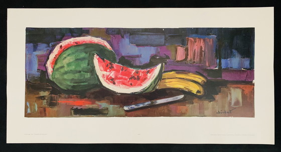 Image 1 of Didot: "Still Life With Melon." ©1965 Franz Hanfstaengl, Munich. Signed In the Plate.