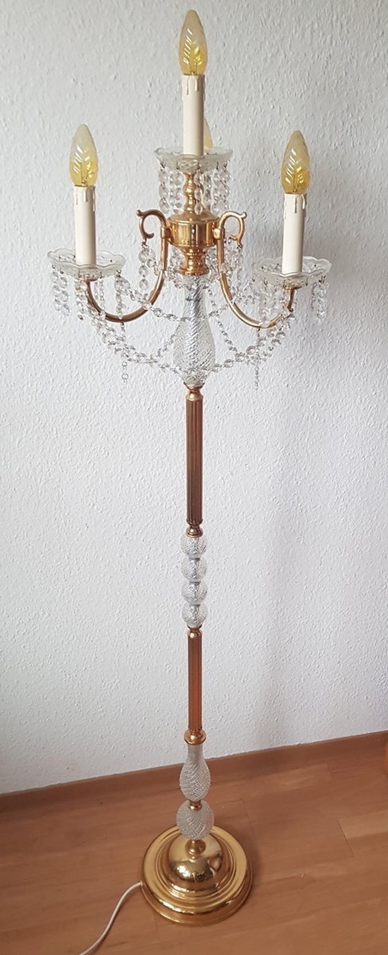 Image 1 of Lead Crystal Gilded Three-Arm Floor Lamp