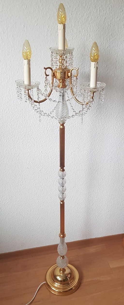 Lead Crystal Gilded Three-Arm Floor Lamp