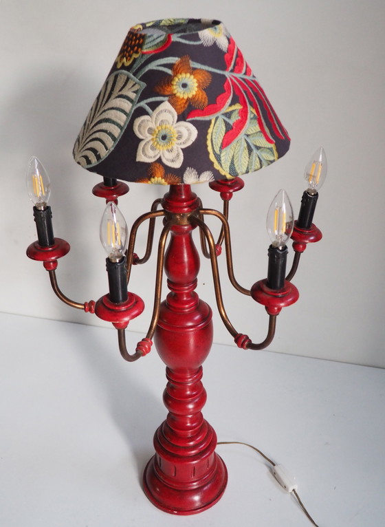 Image 1 of Large Carved Wood Lamp - Embroidery Shadow Jane Churchill Fabric 