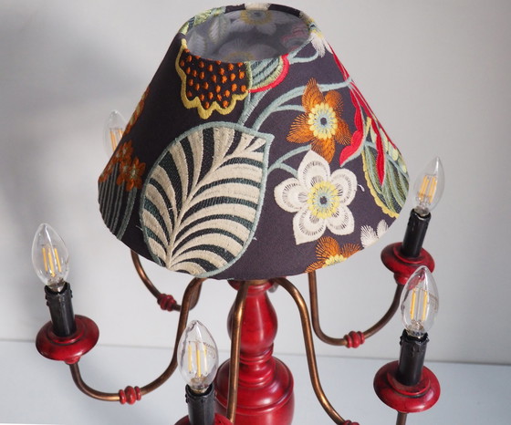 Image 1 of Large Carved Wood Lamp - Embroidery Shadow Jane Churchill Fabric 