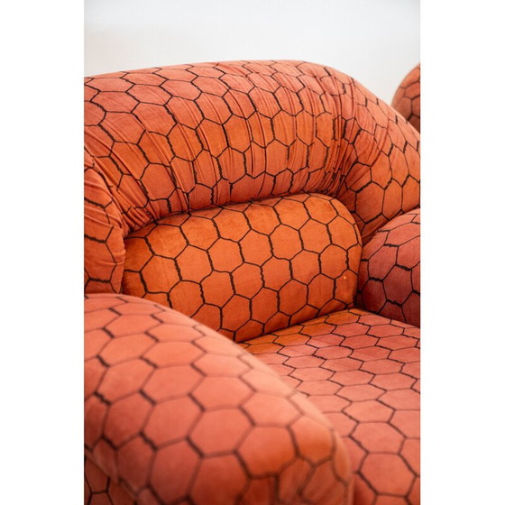 Image 1 of Vintage 3-seater sofa in polyurethane and fabric with pairs of armchairs, 1970