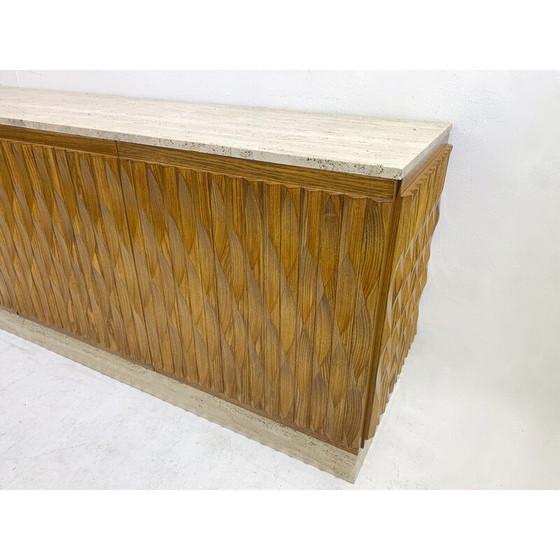 Image 1 of Vintage sideboard in wood and travertine, Italy