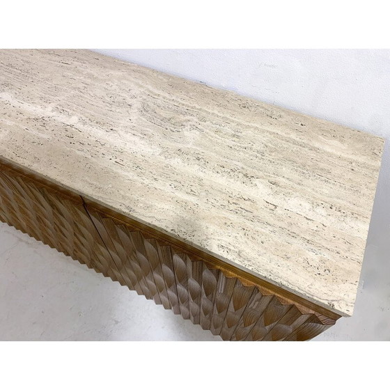 Image 1 of Vintage sideboard in wood and travertine, Italy