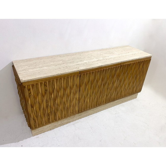 Image 1 of Vintage sideboard in wood and travertine, Italy