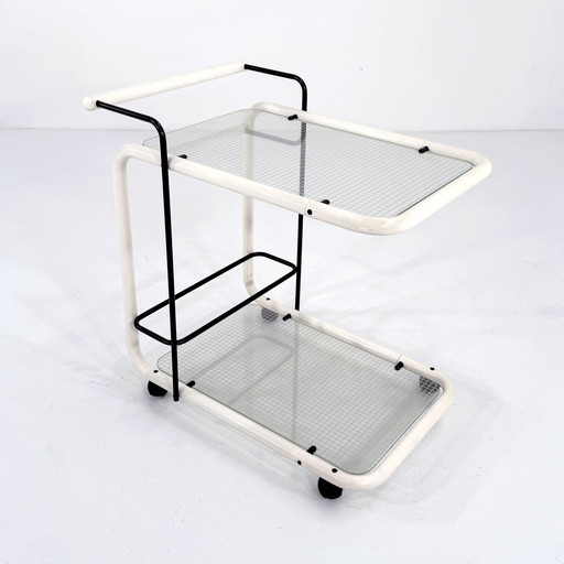 White Postmodern Serving Trolley With Quaderna Pattern, 1980S