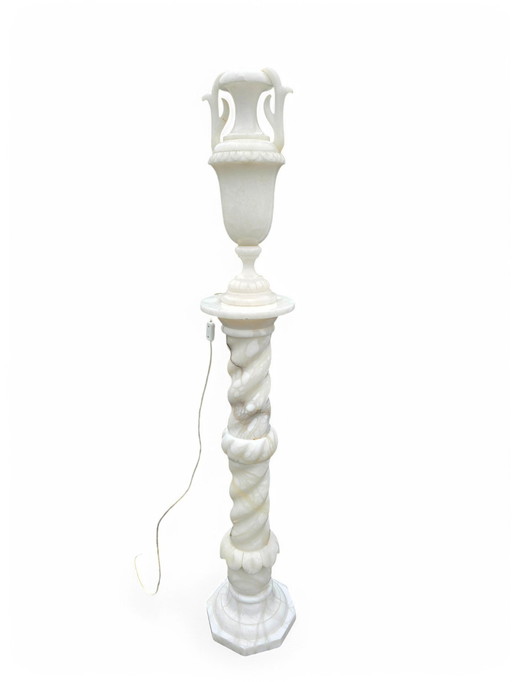 Neoclassical Alabaster Column Urn Lamp