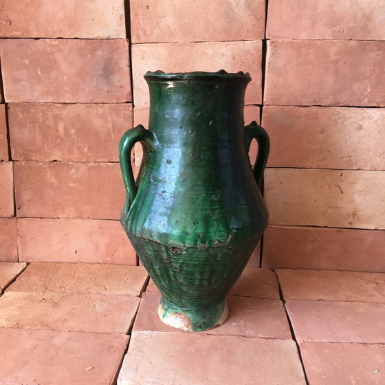 Image 1 of Tamegroute Glazed Earthenware Pottery Vase