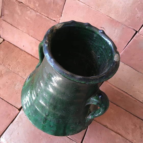 Image 1 of Tamegroute Glazed Earthenware Pottery Vase