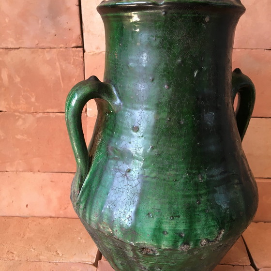 Image 1 of Tamegroute Glazed Earthenware Pottery Vase