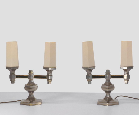 Image 1 of Pair Of Chromed Metal Candelabra Lamps Nagel 1970