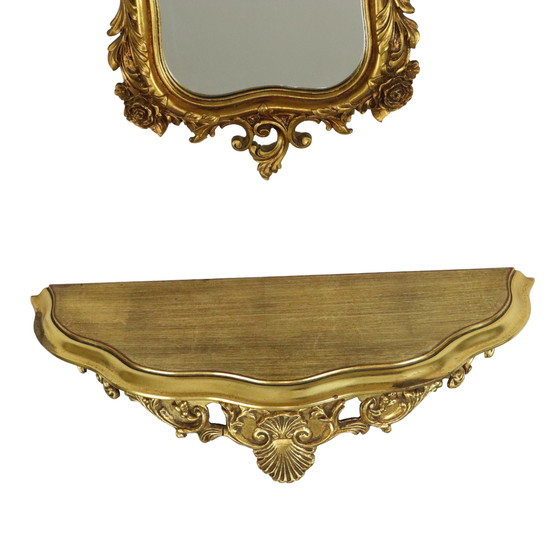 Image 1 of Miroir doré de style rococo avec console