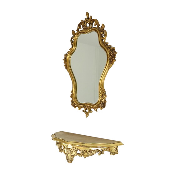 Image 1 of Miroir doré de style rococo avec console