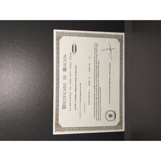 Image 1 of Litografía antigua "Dos pájaros y un gato" de Corneille, 2010