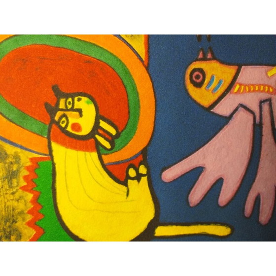 Image 1 of Litografía antigua "Dos pájaros y un gato" de Corneille, 2010