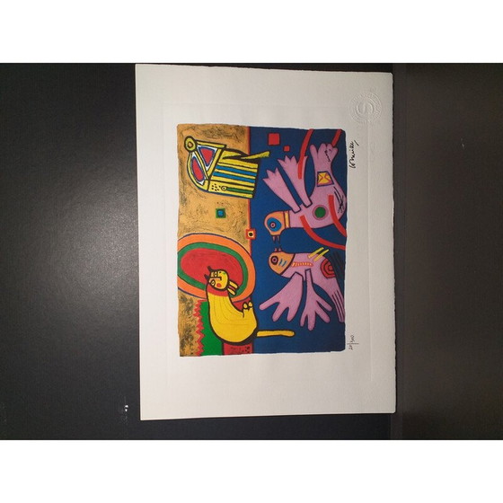 Image 1 of Litografía antigua "Dos pájaros y un gato" de Corneille, 2010