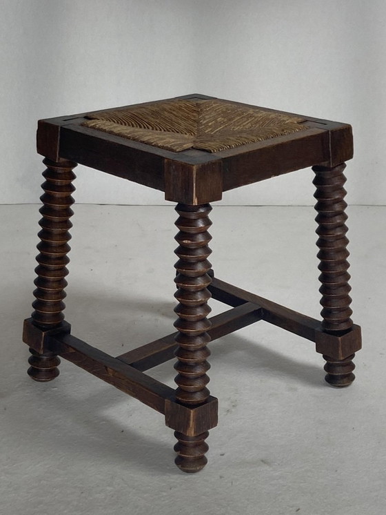 Image 1 of Tabouret en bois tourné brutaliste dans le style de Charles Dudouyt