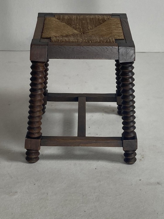 Image 1 of Tabouret en bois tourné brutaliste dans le style de Charles Dudouyt