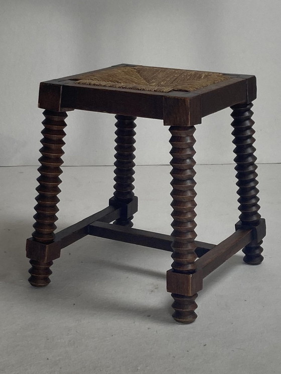 Image 1 of Tabouret en bois tourné brutaliste dans le style de Charles Dudouyt