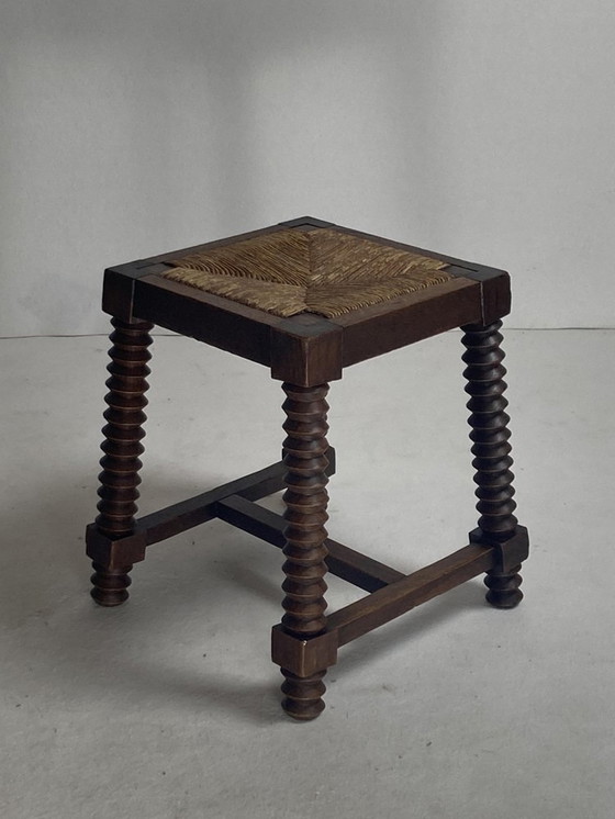 Image 1 of Tabouret en bois tourné brutaliste dans le style de Charles Dudouyt