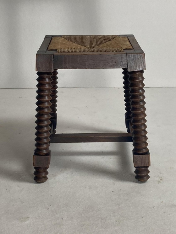 Image 1 of Tabouret en bois tourné brutaliste dans le style de Charles Dudouyt