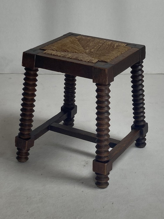 Image 1 of Tabouret en bois tourné brutaliste dans le style de Charles Dudouyt