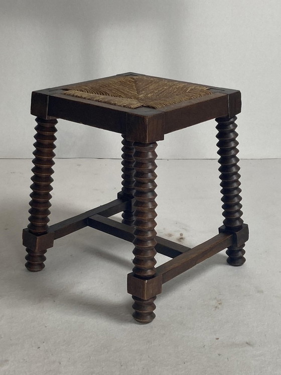 Image 1 of Tabouret en bois tourné brutaliste dans le style de Charles Dudouyt