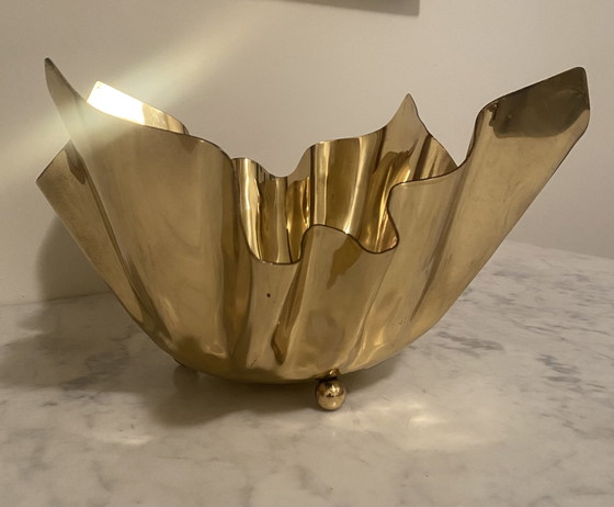 Image 1 of Mid - Century Brass "Handkerchief" Showpiece Bowl