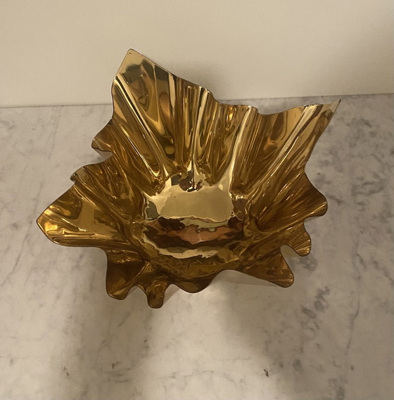 Image 1 of Mid - Century Brass "Handkerchief" Showpiece Bowl