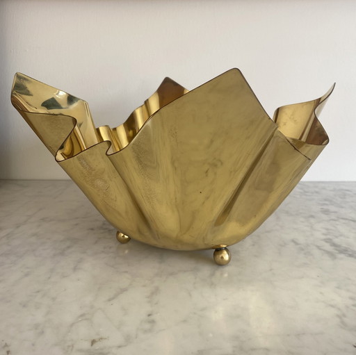 Mid - Century Brass "Handkerchief" Showpiece Bowl