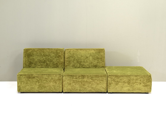 Image 1 of Vintage green velvet sectional sofa