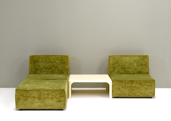 Image 1 of Vintage green velvet sectional sofa