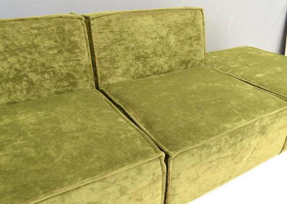 Image 1 of Vintage green velvet sectional sofa