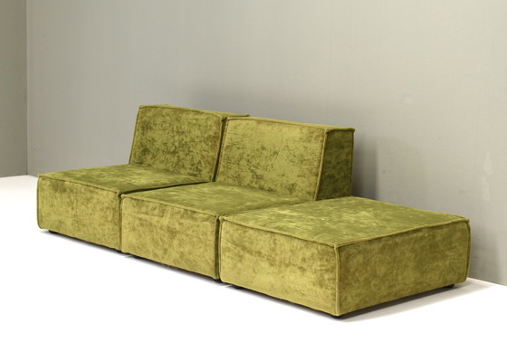 Image 1 of Vintage green velvet sectional sofa