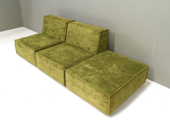 Image 1 of Vintage green velvet sectional sofa